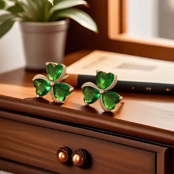 Green Clover Crystal Earrings