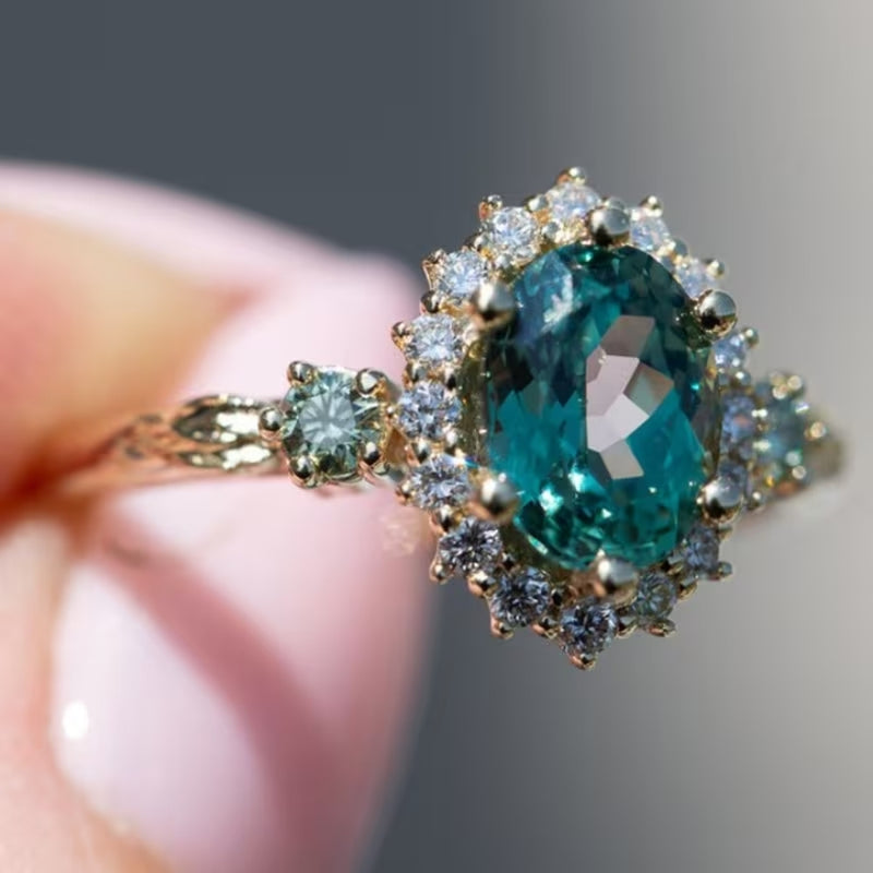 Emerald Crown Halo Ring