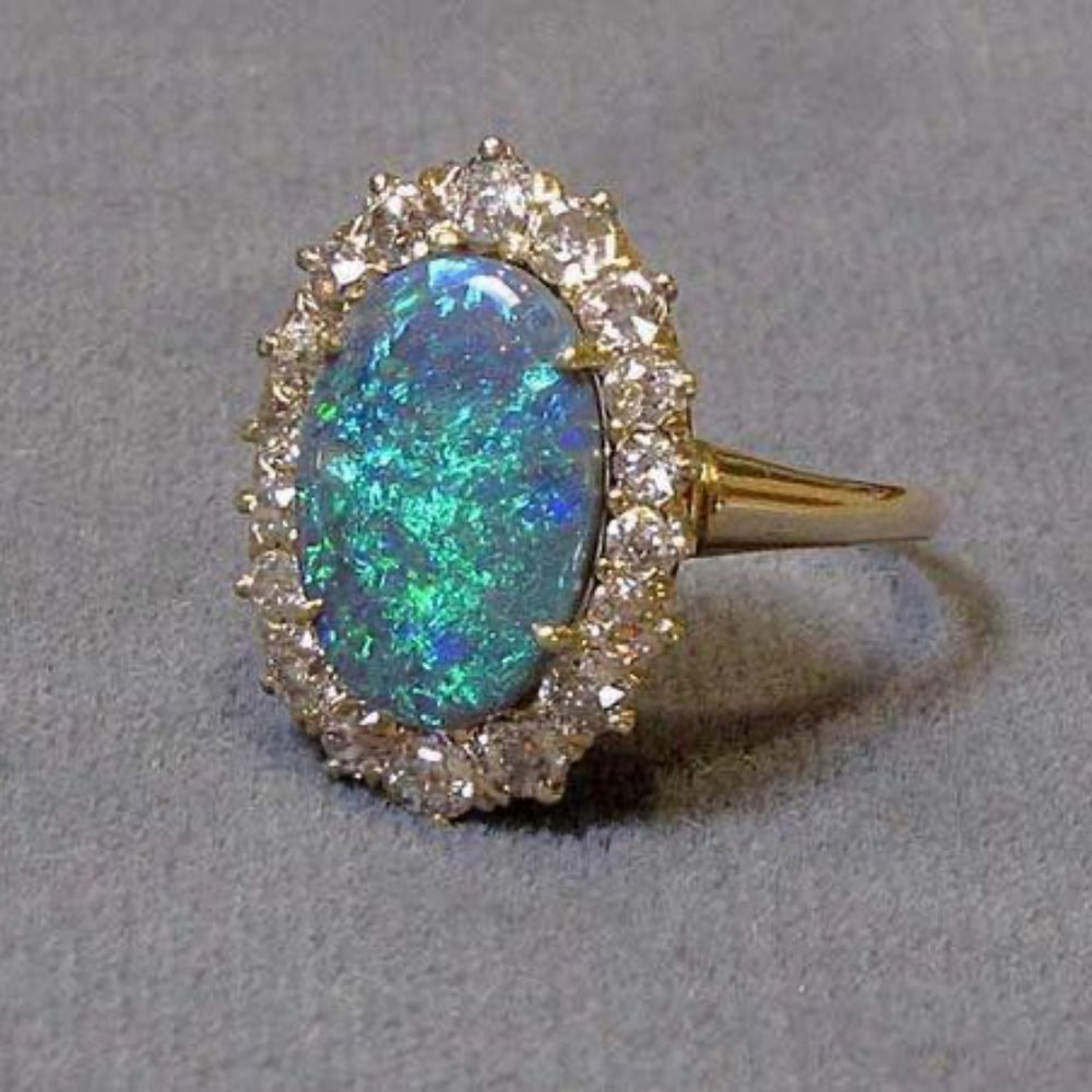 Royal Blue Opal Halo Ring