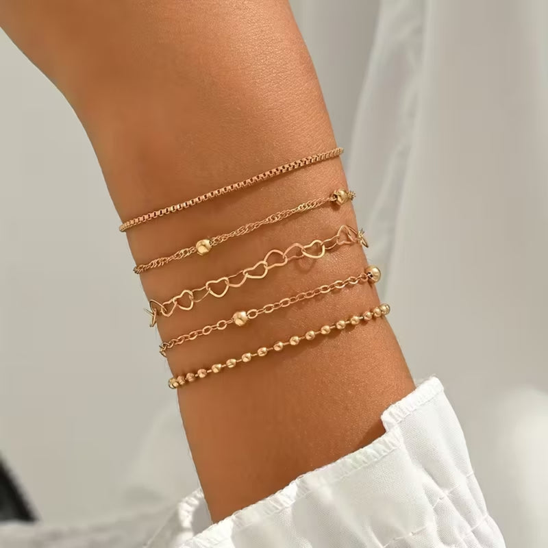 Heart Link & Pearl Bracelet Stack
