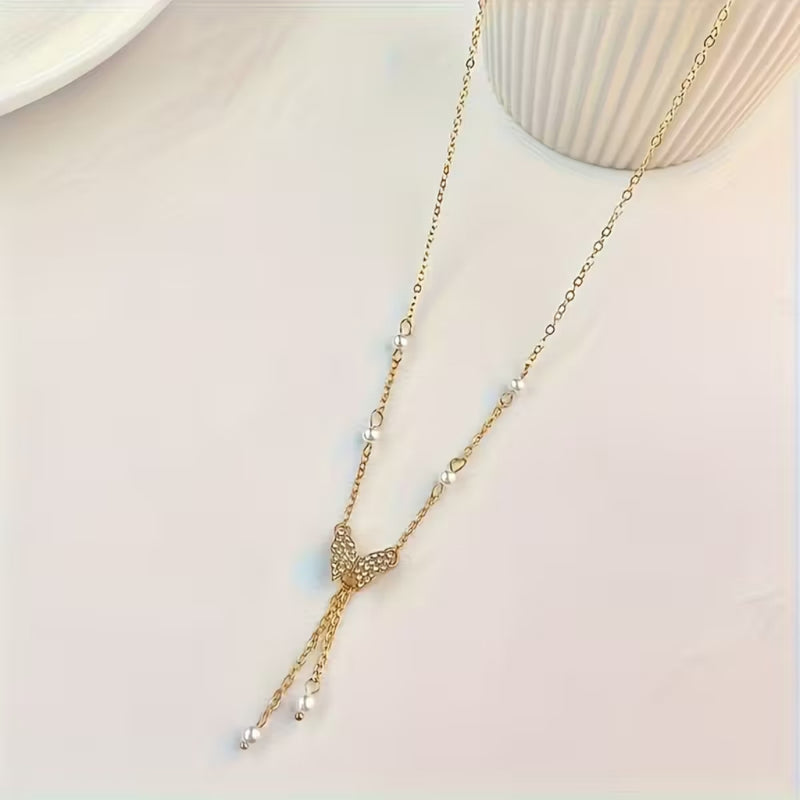Butterfly Pearl Drop Necklace