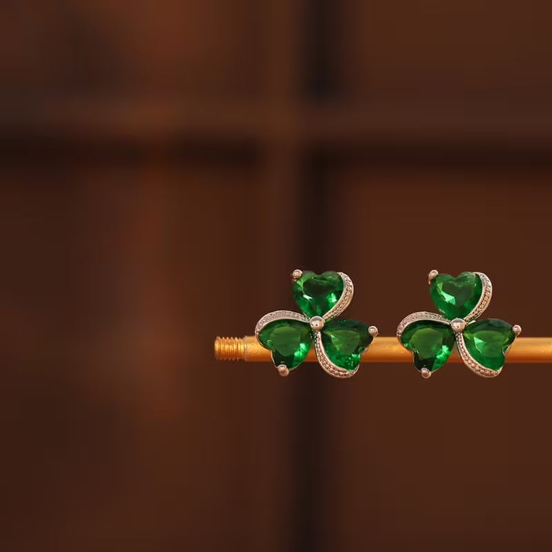 Green Clover Crystal Earrings