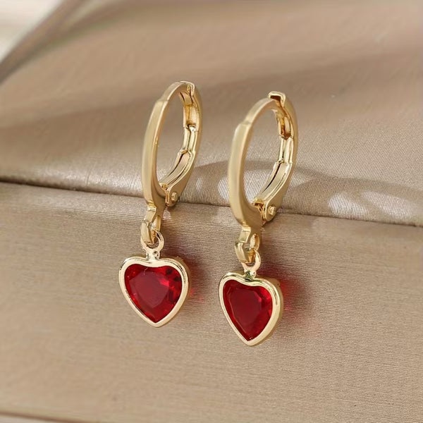 Ruby Heart Drop Earrings