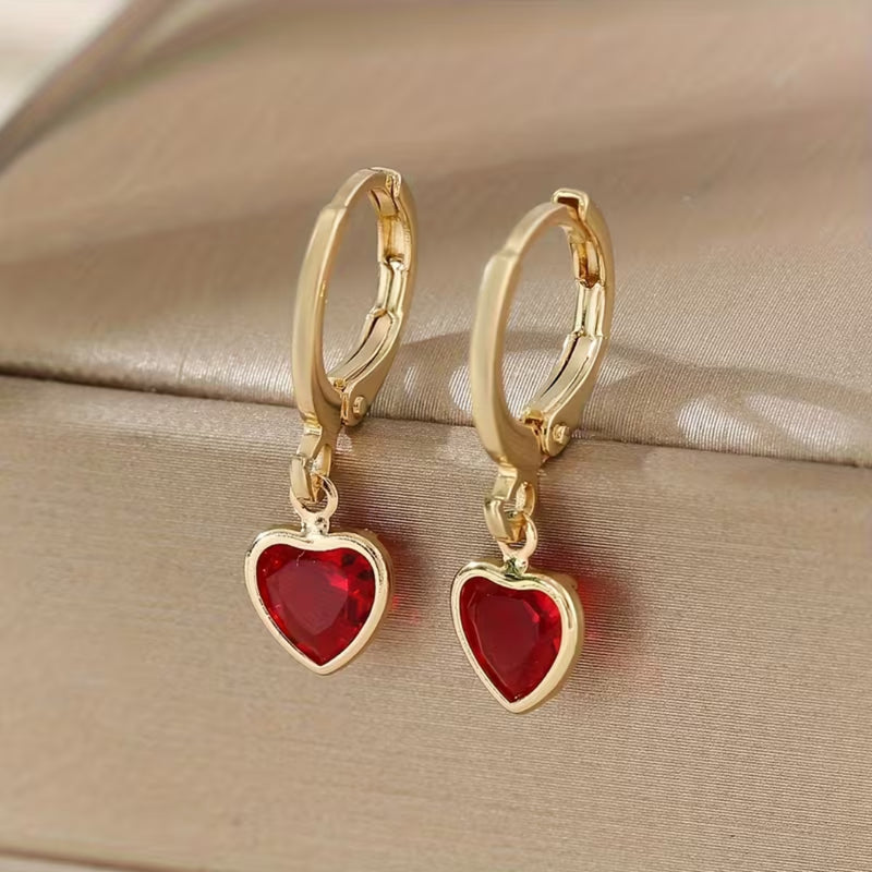 Ruby Heart Drop Earrings