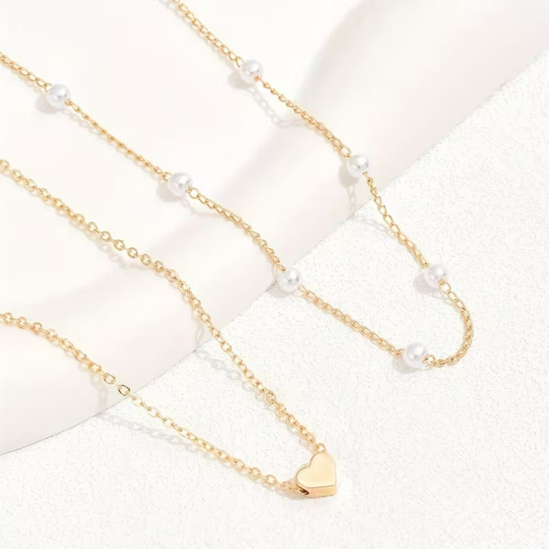 Pearl Heart Layered Necklace