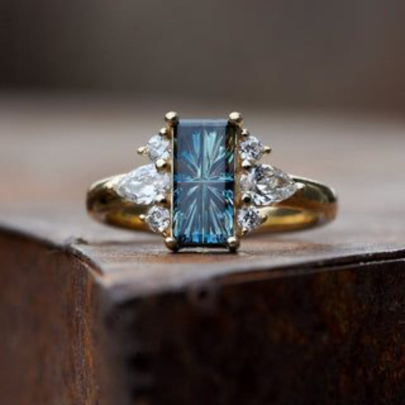 Emerald Cut Blue Stone Ring