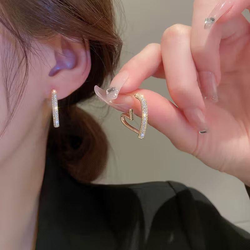 Modern Curve Crystal Earrings