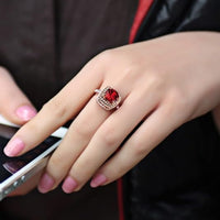 Rose Gold Ruby Halo Statement Ring