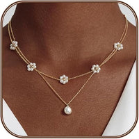Floral Pearl Layered Necklace | Gold