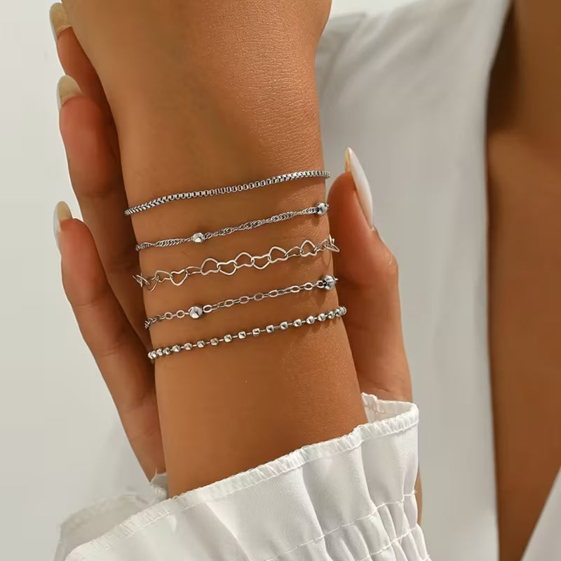 Heart Link & Pearl Bracelet Stack