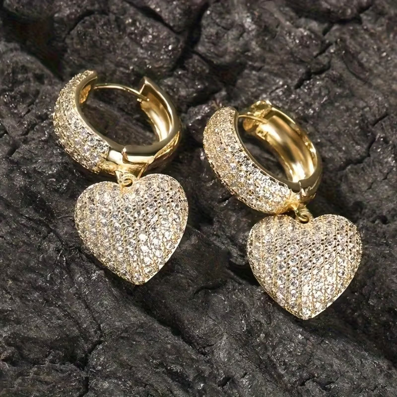Pavé Heart Charm Hoop Earrings