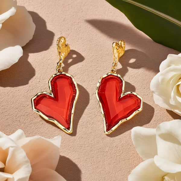 Crimson Heart Drop Earrings