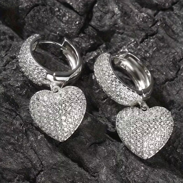 Pavé Heart Charm Hoop Earrings