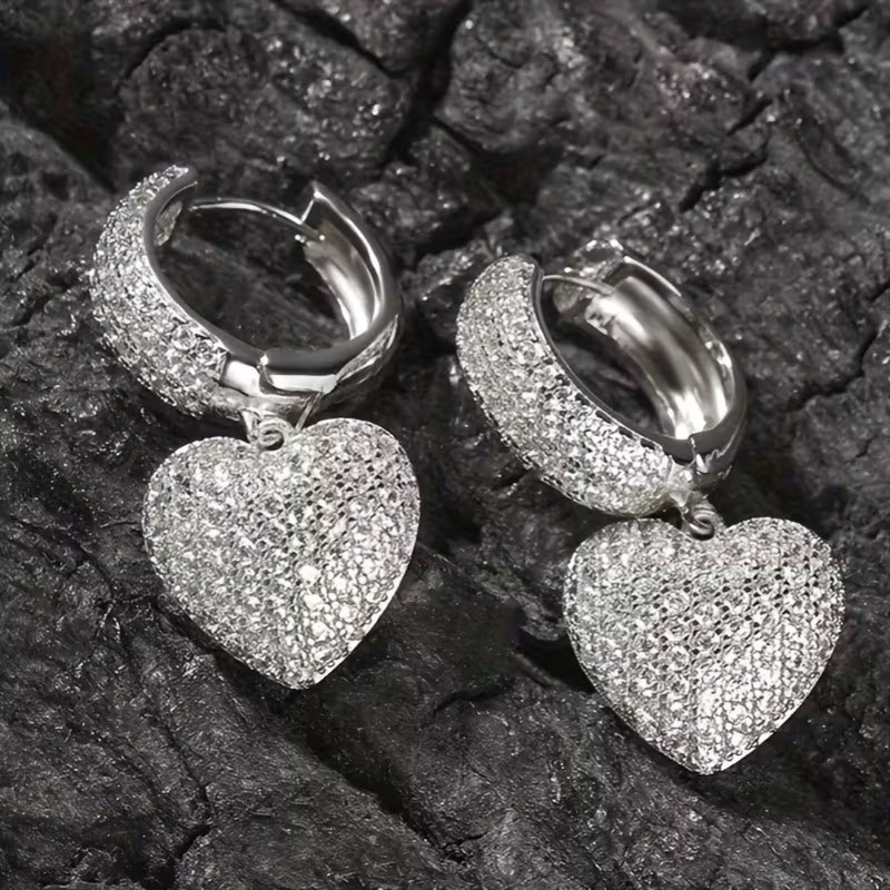 Pavé Heart Charm Hoop Earrings