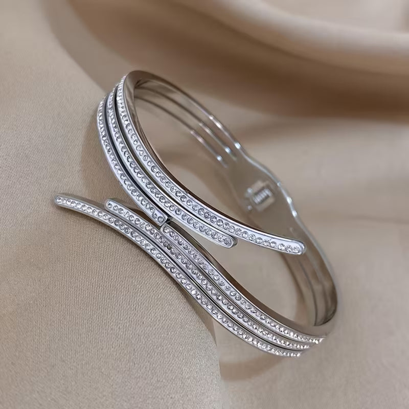 Modern Pavé Wave Cuff Bracelet
