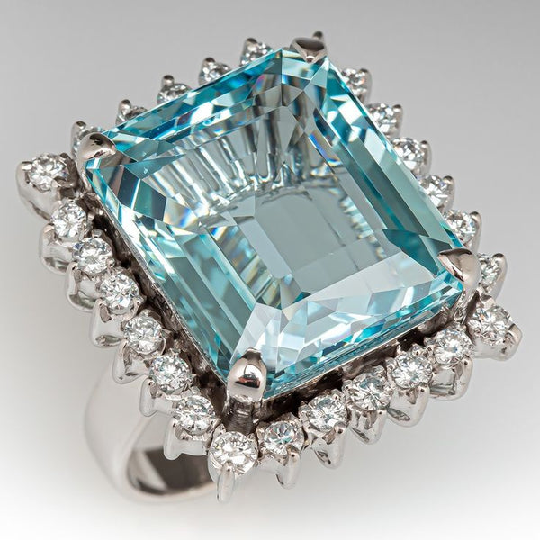 Vintage Blue Cubic Zirconia Glass Silver Ring