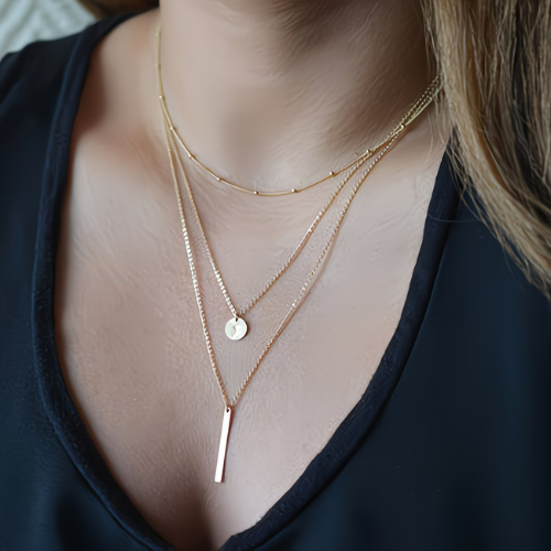 Layered Minimal Bar & Coin Necklace