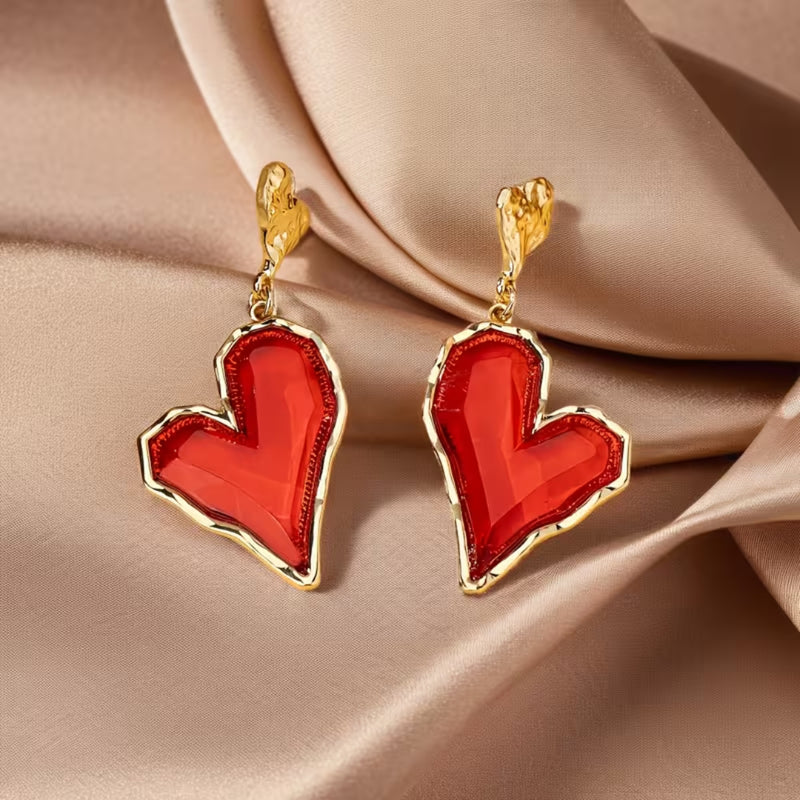 Crimson Heart Drop Earrings