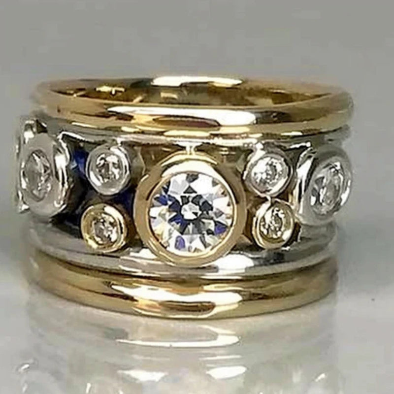 Vintage Gold & Silver Inlaid Crystal Ring