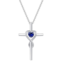 Sapphire Heart Stone Cross Necklace | White Gold