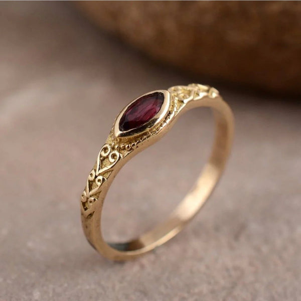 Garnet Crystal Golden Ring