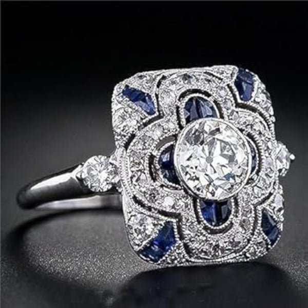 Vintage Blue White Crystal Ring