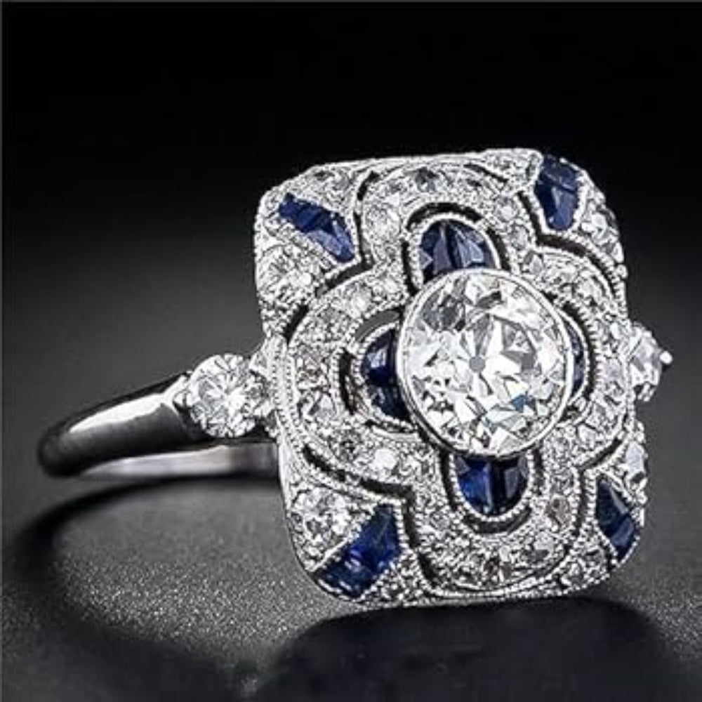 Vintage Blue White Crystal Ring