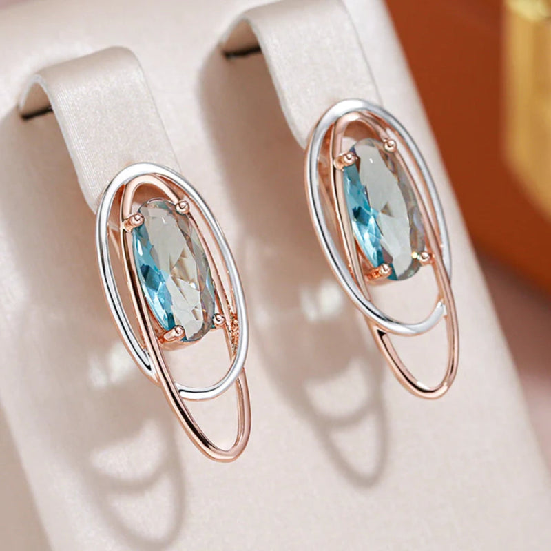 Elegant Blue Crystal Earrings Gold and Silver
