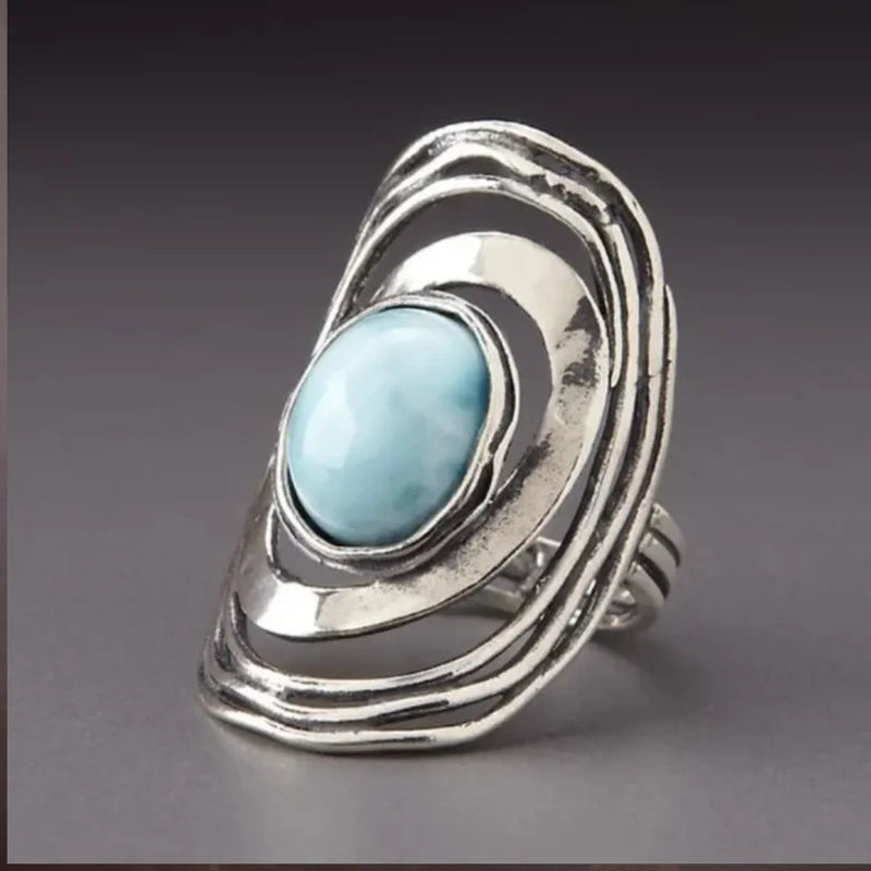 Vintage Blue Inlaid Stone Silver Ring