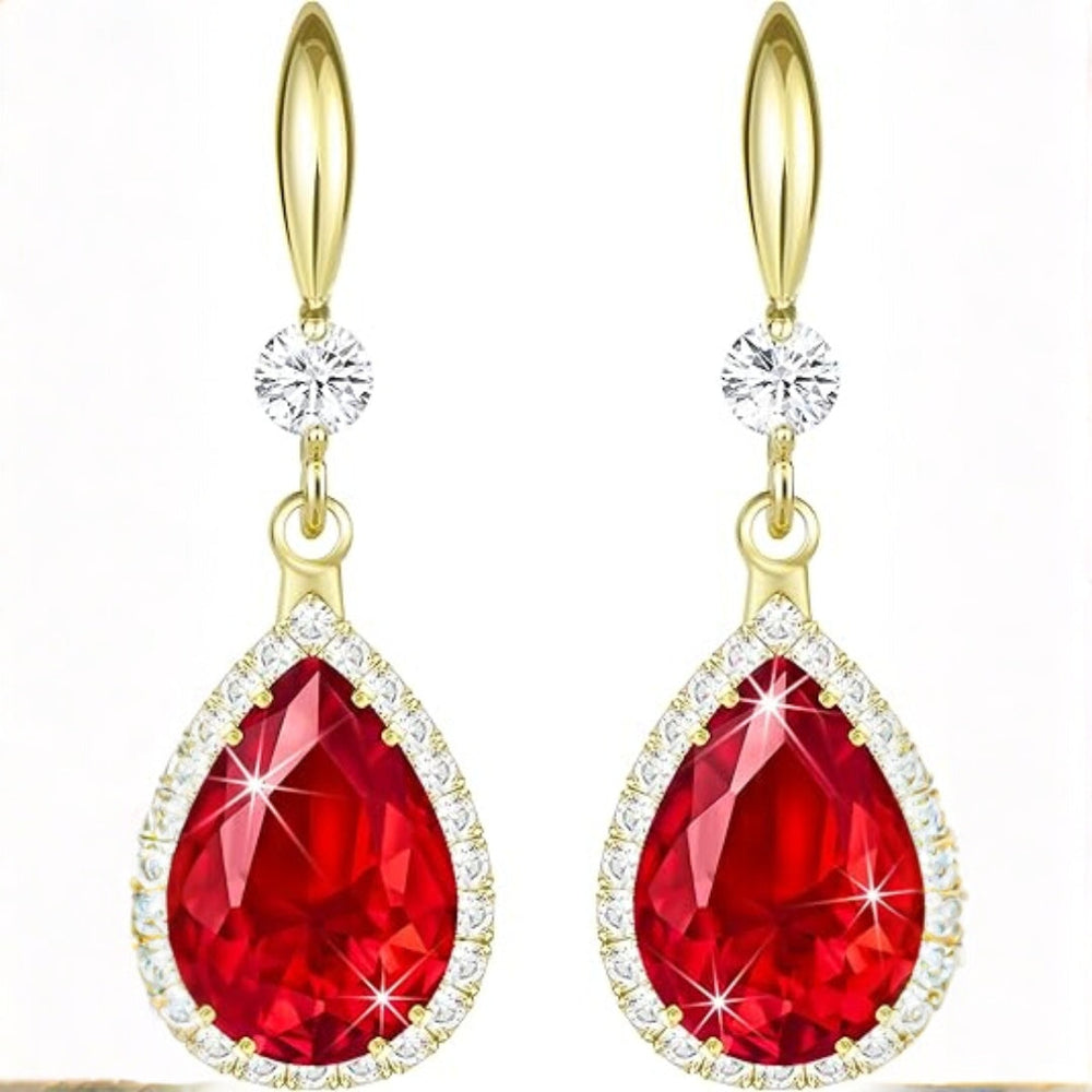Gold Ruby Teardrop Earrings