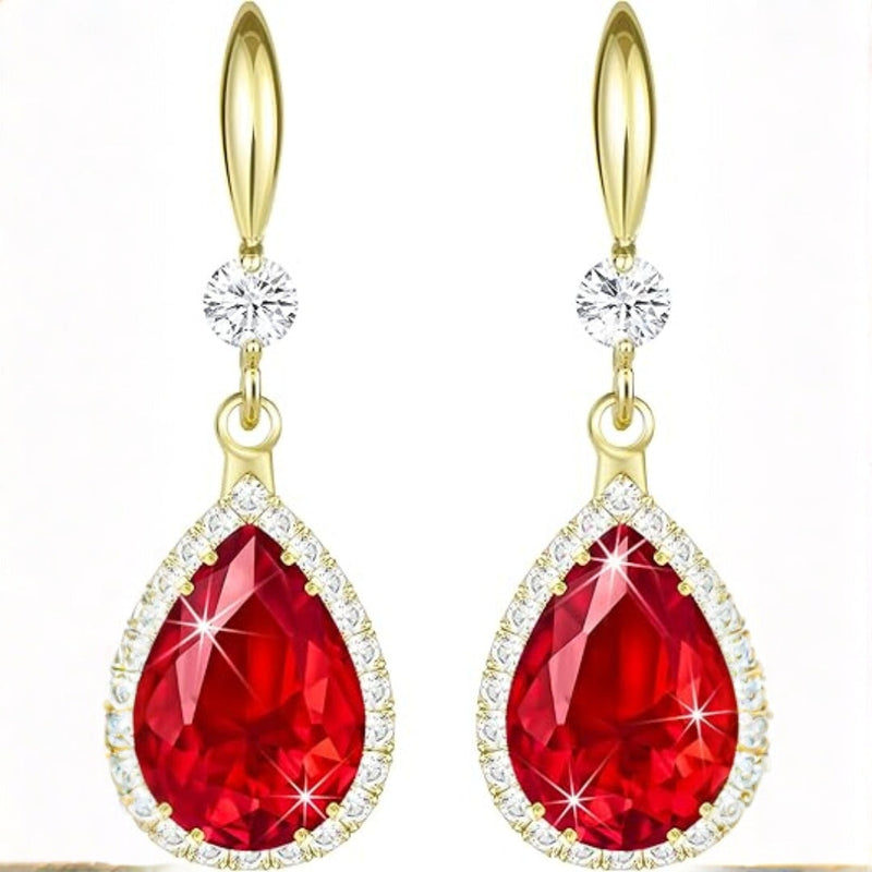 Gold Ruby Teardrop Earrings