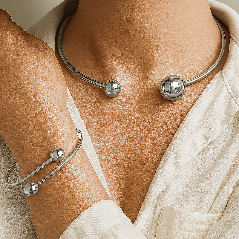 Elegant Gold Collar & Cuff Bracelet Set