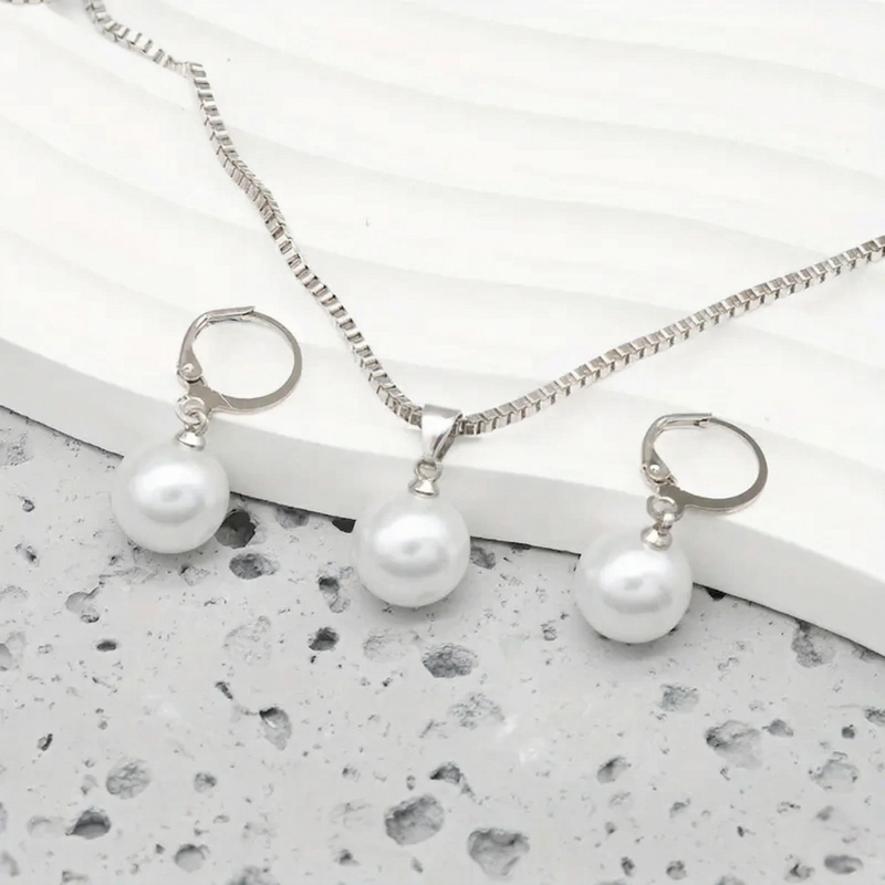 Golden Grace Pearl Jewelry Set | White Gold