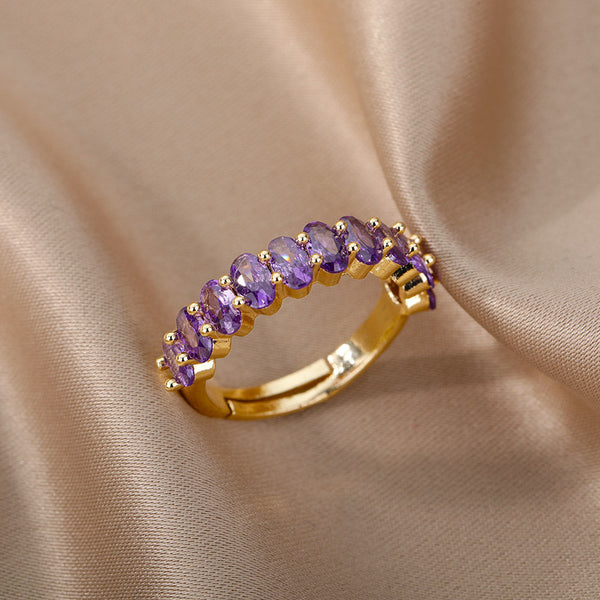 Adjustable Purple Zirconia Ring in Gold