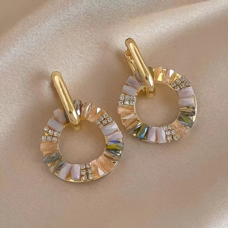 Stones Gold Hoop Earrings