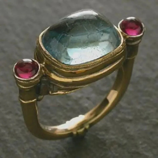 Blue & Garnet Glass Ring