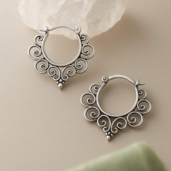 Vintage Silver Hoop Hollow Earrings