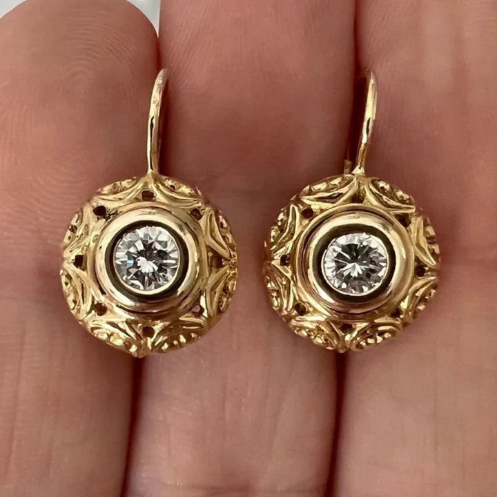 Rounded White Glass Gold Earrings