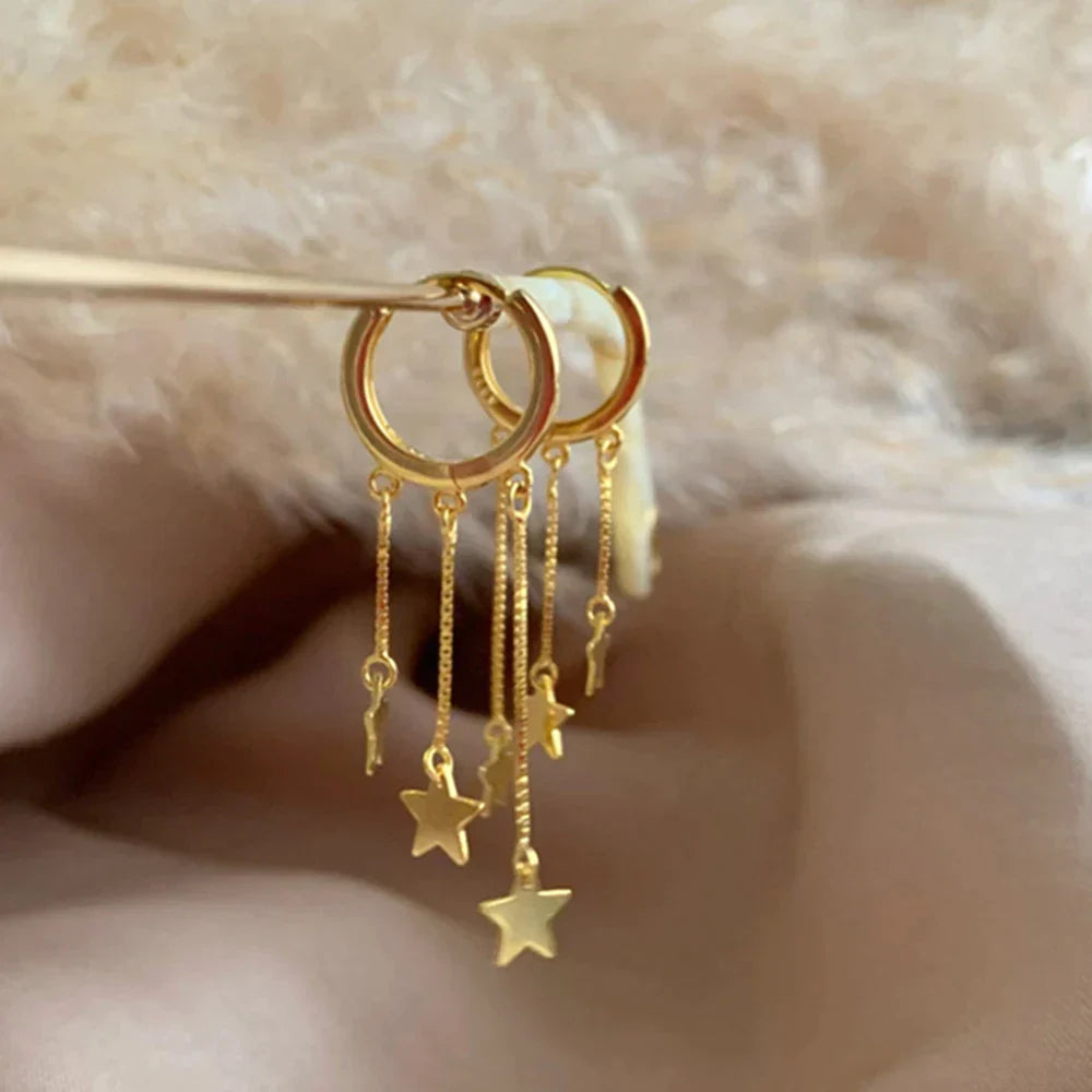 Gold and Silver Star Pendant Earrings