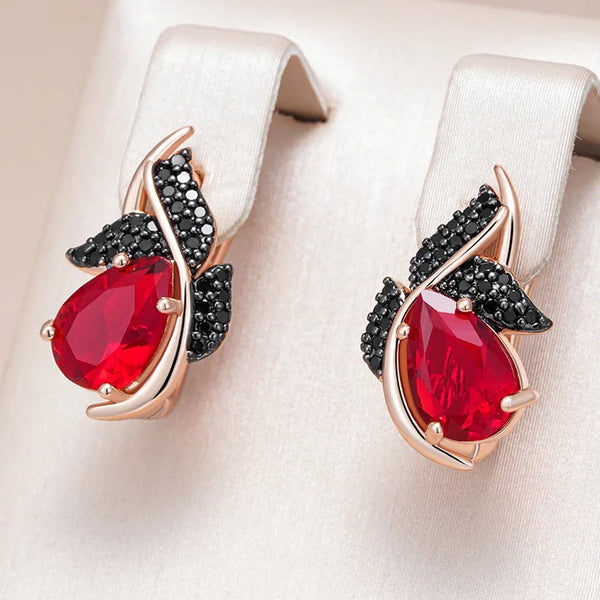 Elegant Red & Black Crystal Earrings