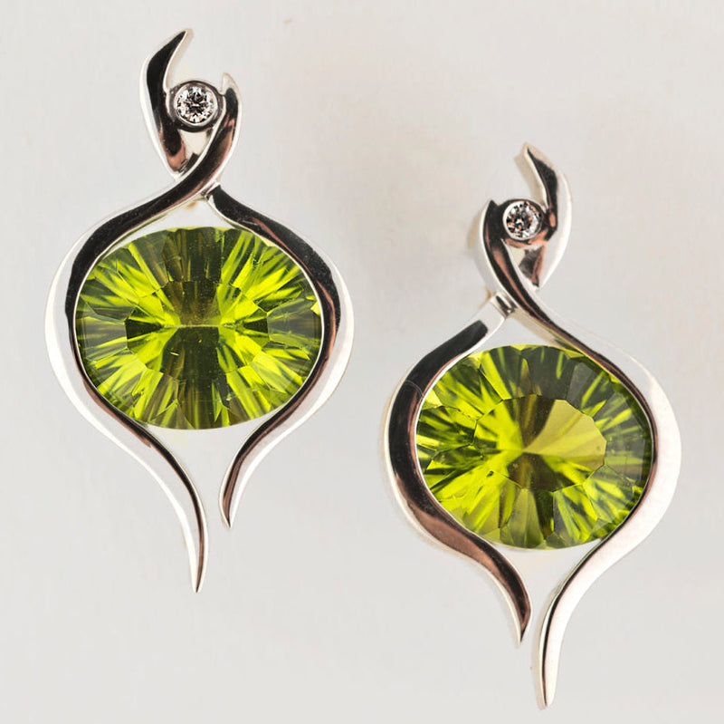 Vintage Olive Crystal Silver Earrings