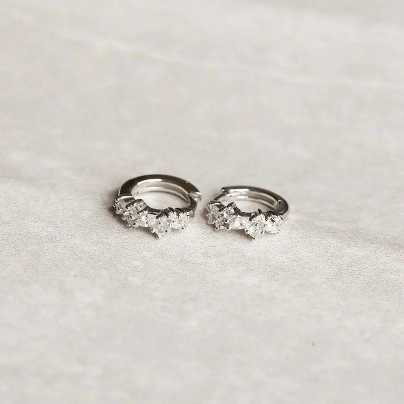 Crystal Cluster Huggies | White Gold