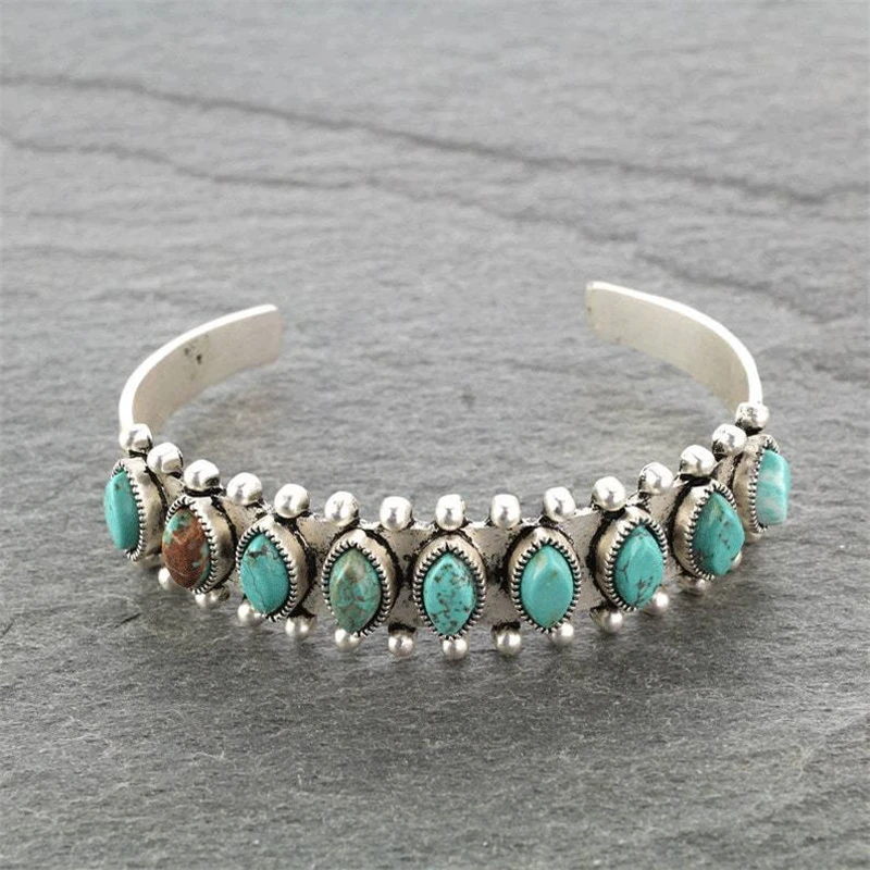 Vintage Turquoise Inlaid Stones Bracelet