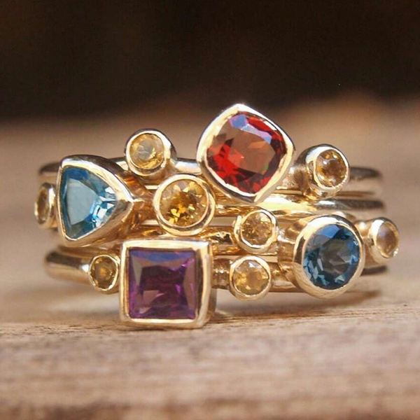 Vintage Golden Colorful Zirconia Ring