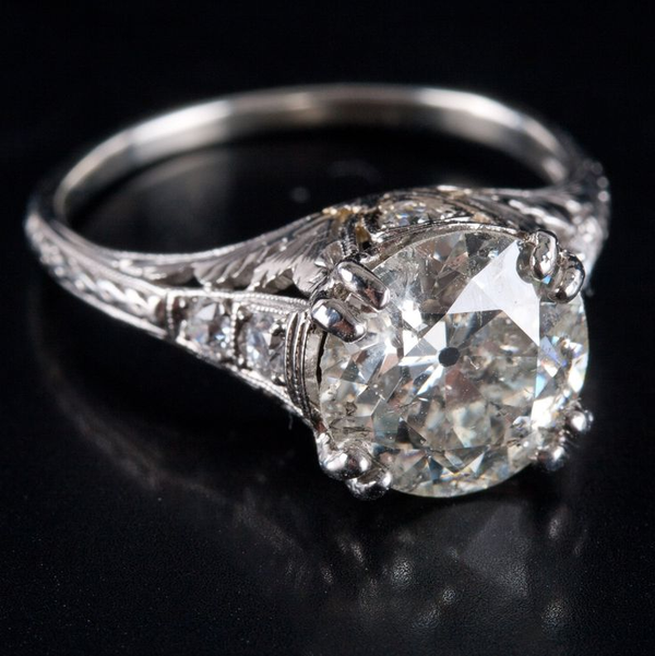 Vintage White Glass Silver Ring