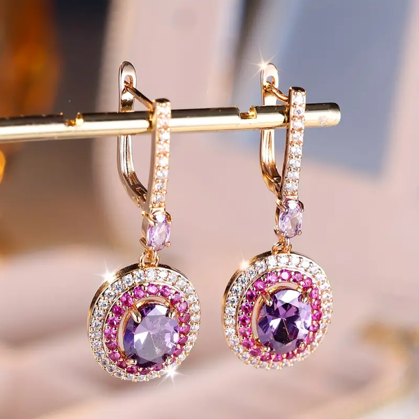 Vintage Pink Crystal Dangling Earrings