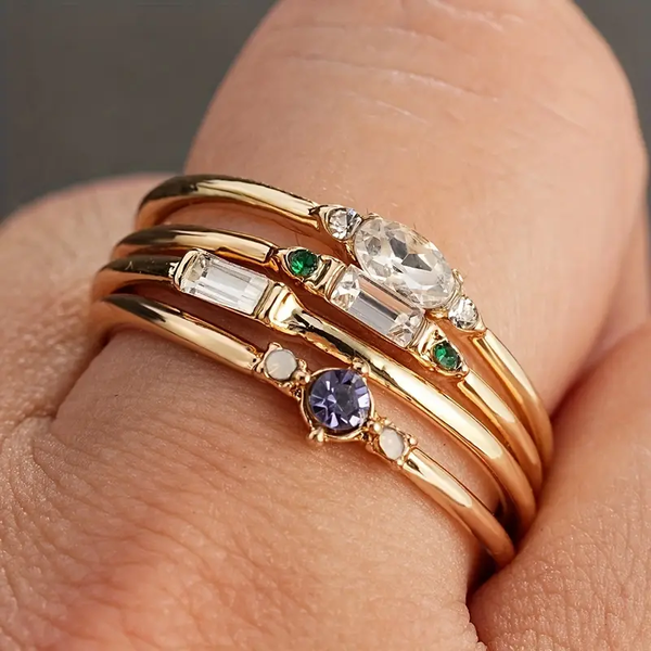 Vintage Layered Colorful Ring Set