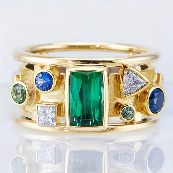 Vintage Colorful Inlaid Crystals Ring