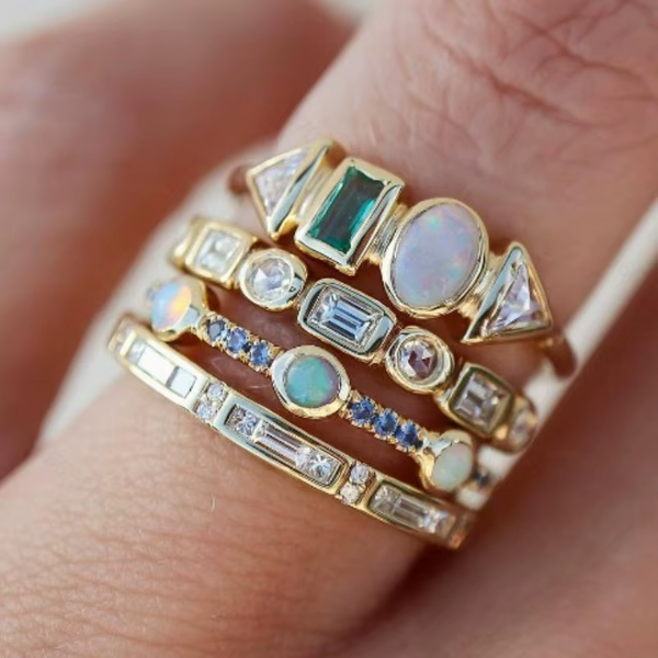 Vintage Crystal & Opal Ring Set
