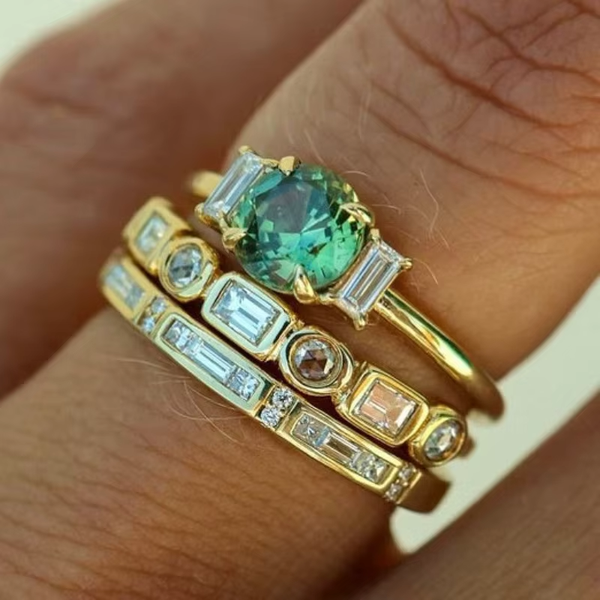 Vintage Turquoise Golden Ring Set